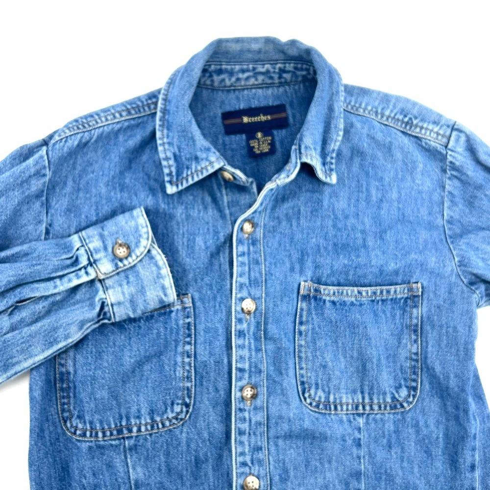 Breeches Vintage 90s Denim Fitted Button Up Shirt Womens Size 2 Blue Cotton